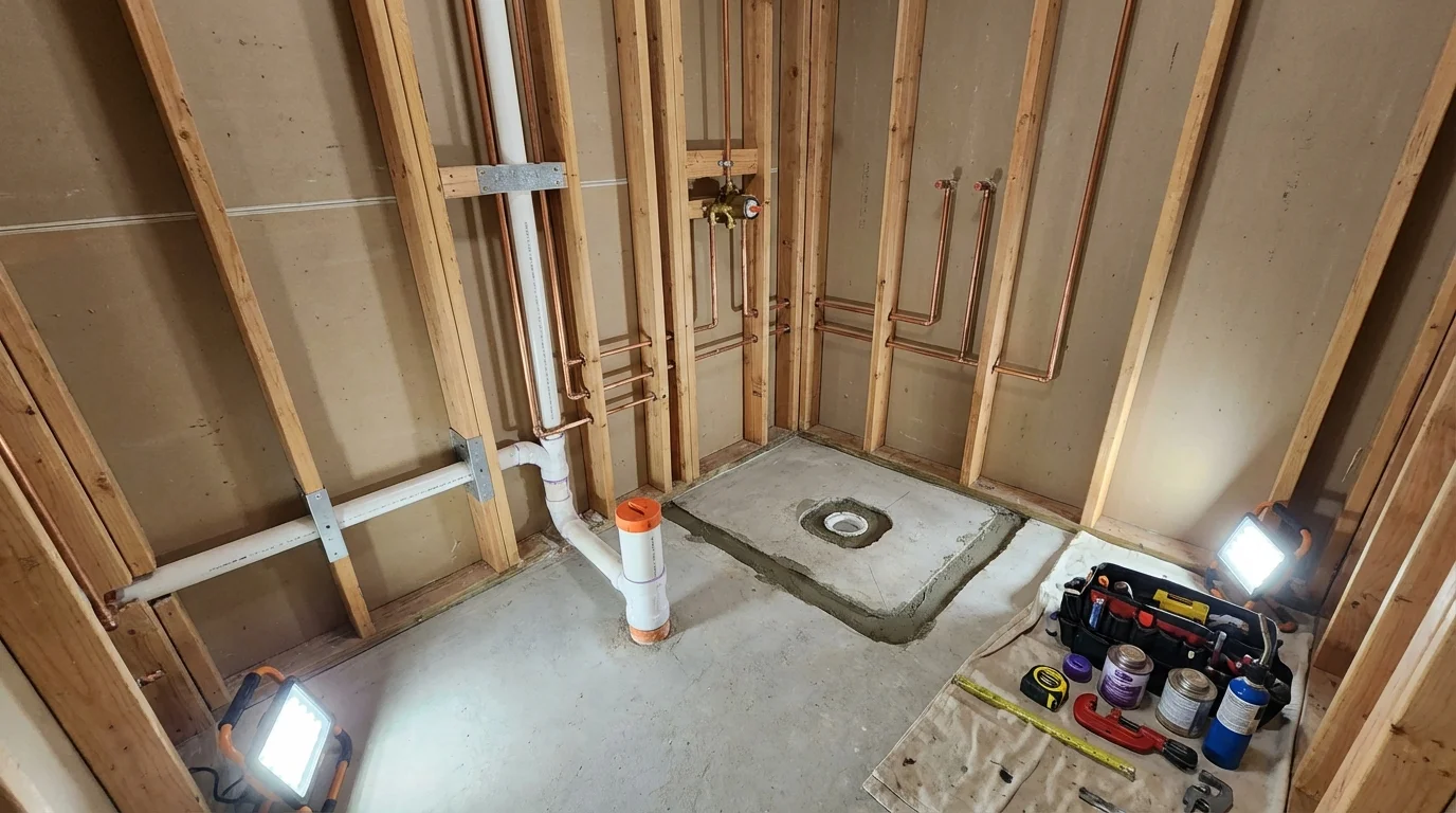 Bathroom rough-in plumbing during remodel by Johns Plumbing LLC in Reno
